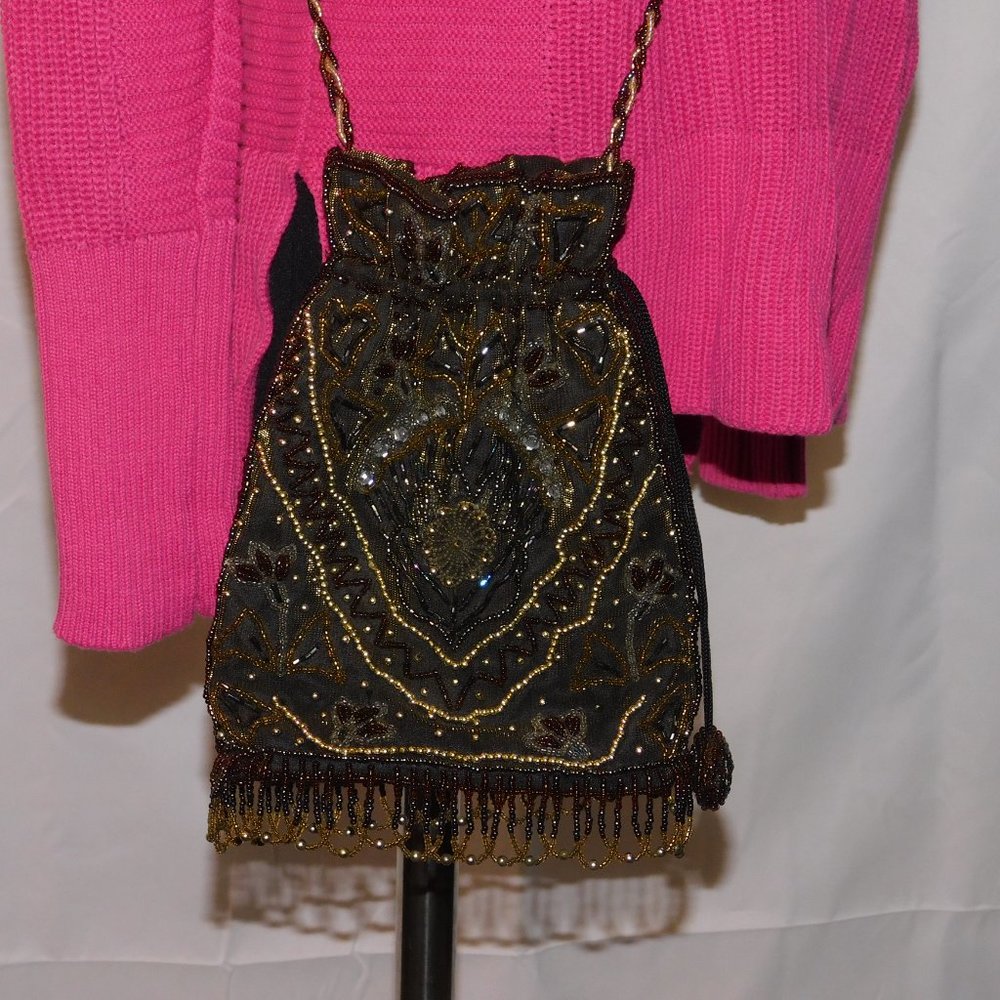 Beaded Vintage? Drawstring Handbag Crossbody Gorgeous Design - Picture 9 of 13